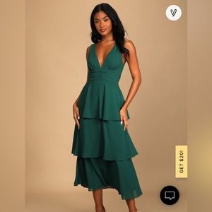 Lulus Emerald Green Tiered Midi Dress